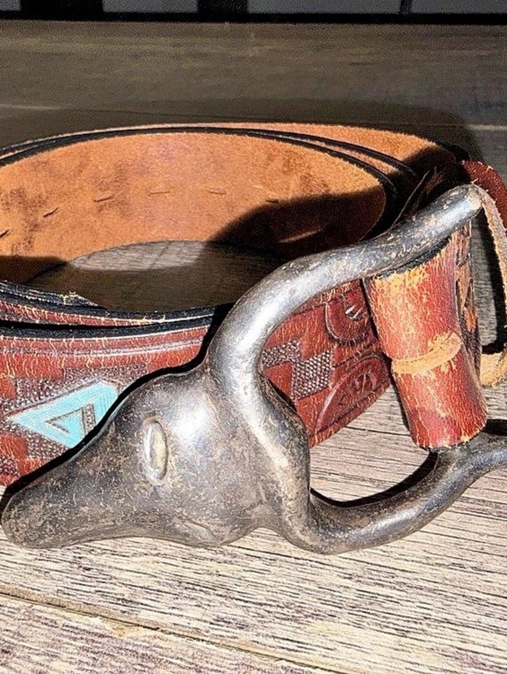 Men's Brown Leather Western Belt with Bull Buckle